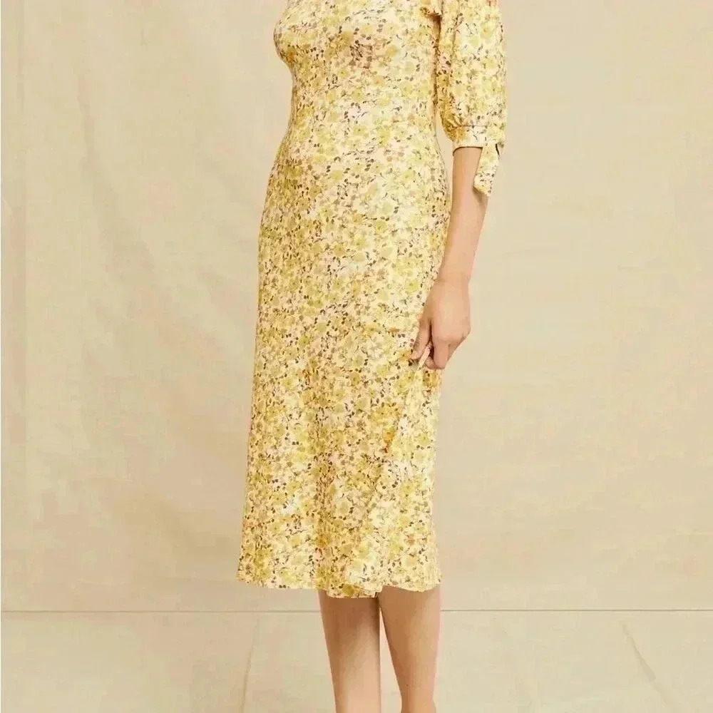Amour Vert yellow floral midi dress small‎